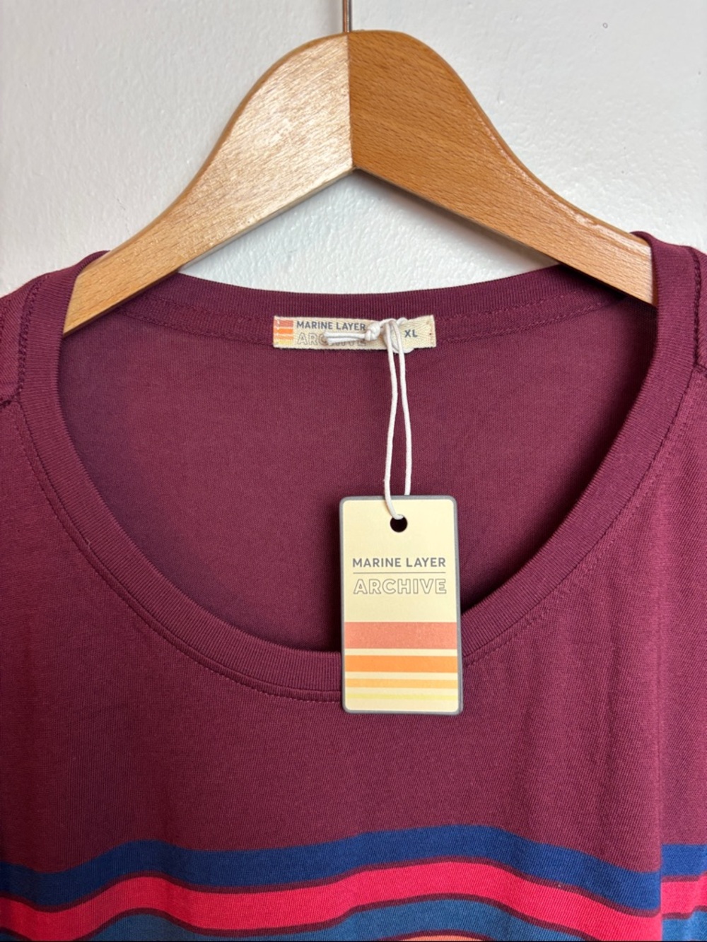 NWT Marine Layer Men's  XL Archive Chest Stripe Tee Tawny Port Long‎ Sleeve Crew - Picture 4 of 6